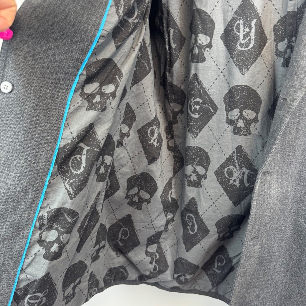 Lucky Brand Mens Charcoal Grey Herringbone Cotton Skull Lining Blazer Jacket L - Picture 5 of 16